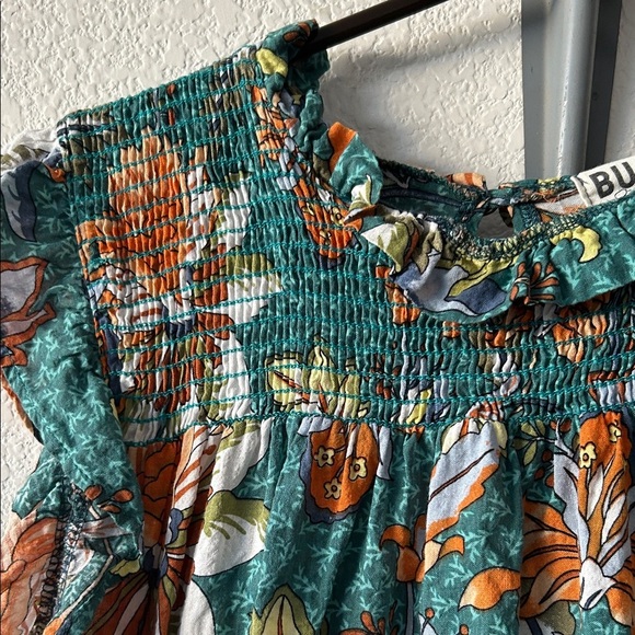 BUCKETLIST Floral Green and Orange Blouse size M - Picture 2 of 6